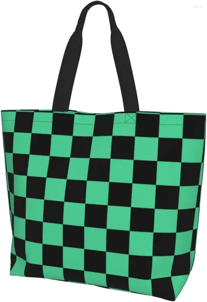 Alışveriş çantaları aniem yeşil tartan ekose yeniden kullanılabilir omuz çantası büyük kapasiteli tote kadın erkekler için iç cep ile
