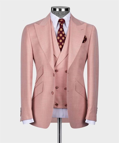 Abiti da uomo Blazer doppiopetto Abito da sposo rosa 3 pezzi Blazer Gilet Pantaloni Abbigliamento da lavoro classico Abito da uomoSu misura Matrimonio Prom Party Abiti maschili 231216