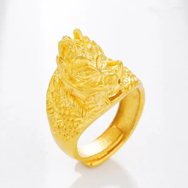 Cluster Ringe Luxus Echte Gold Farbe 24k Herren Ring für Männer Bro Vater 3D Wasserhahn Form Schmuck Resizable verdicken Schmuck Geschenke