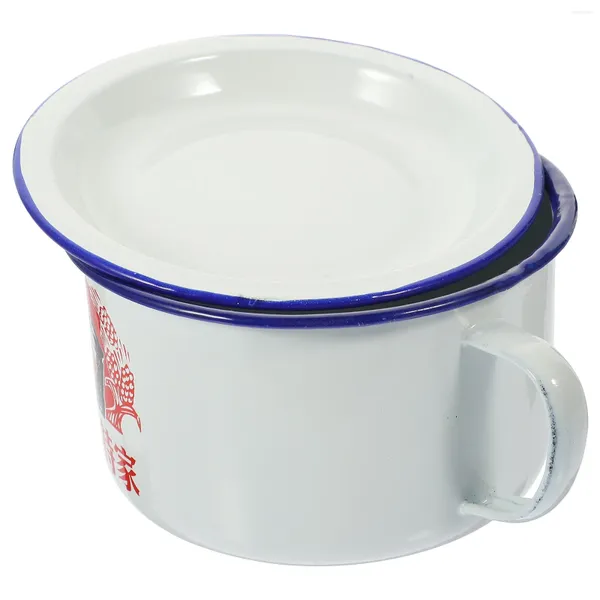 Conjuntos de louça Tigela Esmalte Caneca Copo de Café Tigelas de Metal Esmalte Copos de Acampamento Sopa de Macarrão Salada Servindo Bacia Bebendo Pote Japonês Vintage