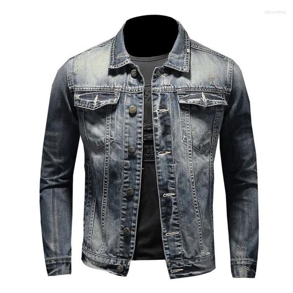 Herrenjacken Frühling Herbst Revers Jeansjacke Männer Stilvolle Vintage Mantel Boutique Button