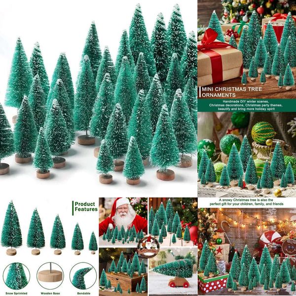 Novos suprimentos de brinquedos de Natal 5 peças mini árvores de Natal Árvore de Natal artificial Árvores de neve com base de madeira para decoração de Natal Festa de Natal Artesanato de mesa para casa