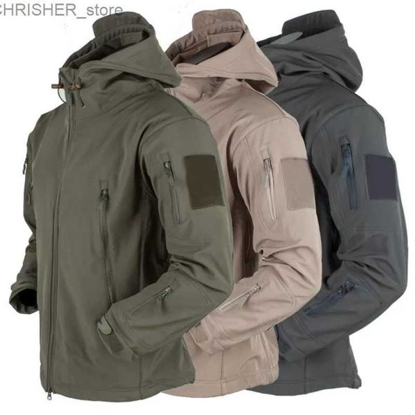 Jaquetas táticas Jaqueta tática masculina de combate militar Soft Shell Jaquetas do exército Techwear à prova de vento impermeável respirável de lã térmica com capuz CoatsL231218