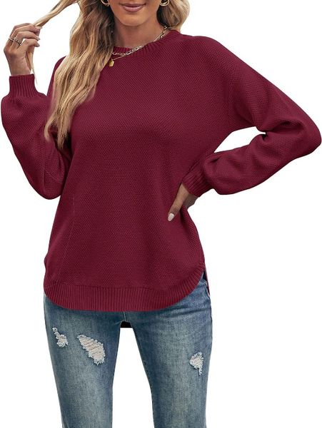 Maglioni da donna Maglione girocollo con maniche lunghe a palloncino da donna autunno 2023 Top Maglione pullover morbido lavorato a maglia a nido d'ape