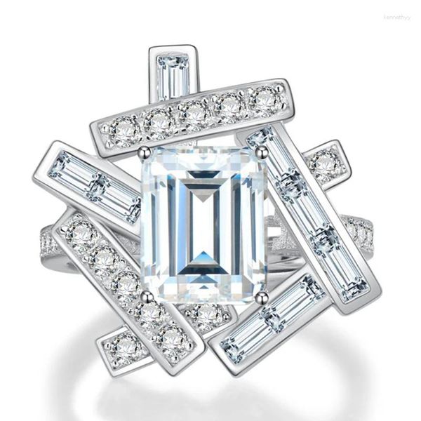 Кольца-кластеры PANSYSEN, роскошное кольцо из стерлингового серебра 925 пробы, 4 карата изумрудной огранки, высокоуглеродистый бриллиант, драгоценный камень, свадебное обручальное кольцо, женские ювелирные изделия