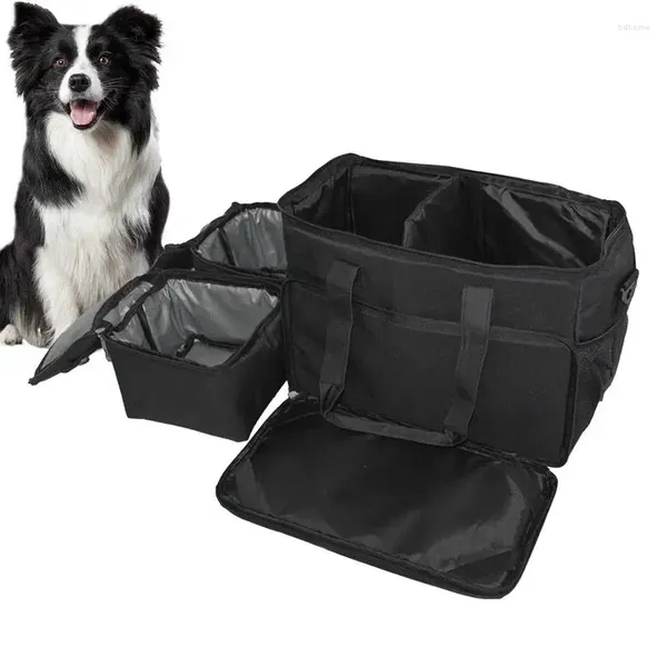 Mochila organizadora de viagem para cães portadores de cães, bolsa com 2 recipientes de armazenamento de alimentos, tigelas dobráveis, acessórios para animais de estimação