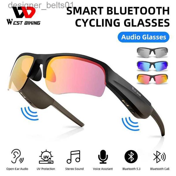 Óculos de sol WEST BIKING Smart Bluetooth Óculos Fones de ouvido Áudio Chamada Óculos de sol Esportes Fones de ouvido estéreo Música UV400 Óculos de ciclismoL231218