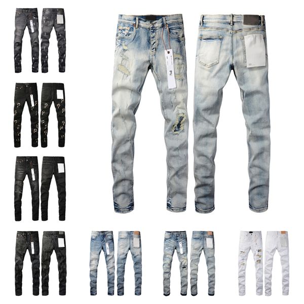 Designer de jeans roxo masculino empilhado calças compridas ksubi rasgou a marca high street patch hole jeans straight moda streetwear silm mencoat 29-40