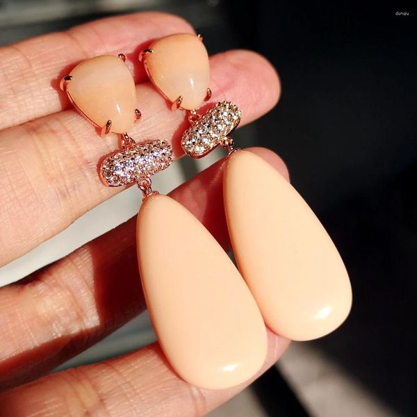 Brincos pendurados kqdance laranja rosa turquesa com pedras naturais 925 agulha de prata amarelo/rosa banhado a ouro joias 2023 para mulheres