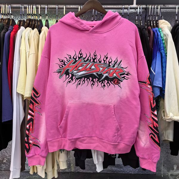 Hellstar Hoodie Designer Hoodies Moletons Hell Star Vintage Lama Impressão Lavado Velho Rosa Hip Hop Pintado à Mão Bolsos Mulheres Suéteres Hoody Grosso Hoodys