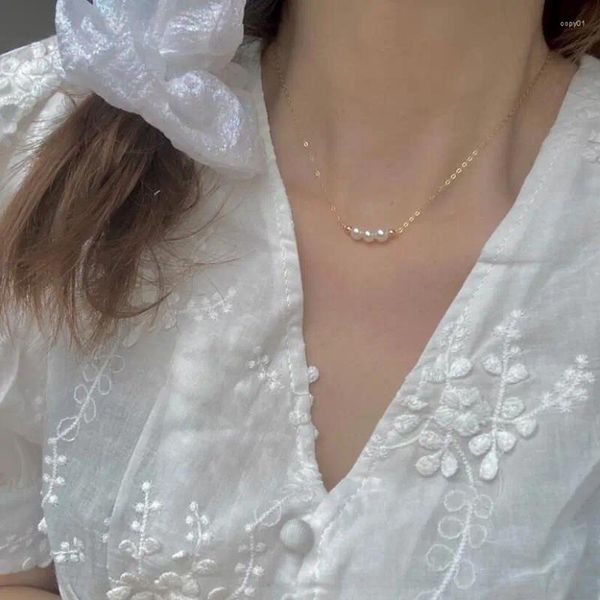 Collane con ciondolo Collana in argento sterling 925 con perle di perle Collana femminile leggera di lusso con clavicola dorata all'ingrosso S-N867
