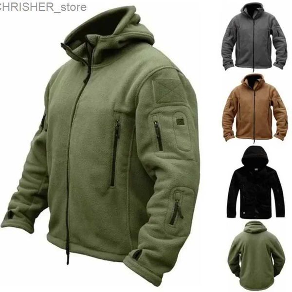 Taktische Jacken Winter Fleece Jacke Herren Military Tactical Jacket Solid warmes Fleece -Mäntel mit Hut im Freien Sportkampf Wanderwanderung Polarjackel231218