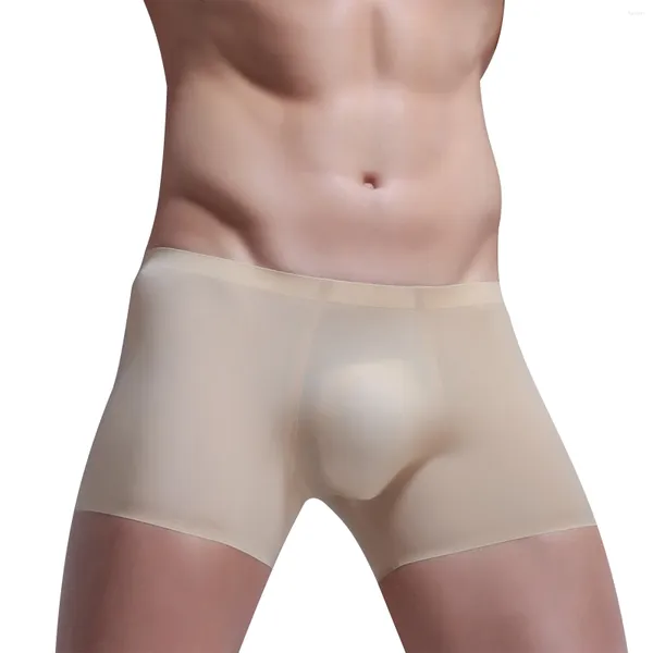 Cuecas sexy homens sem costura roupa interior semi ver através boxer briefs lingerie exótica masculino baixo aumento bulge bolsa shorts elástico