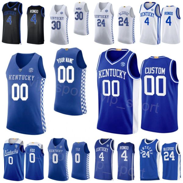 CUSTOM Kentucky Wildcats College Jersey Basketball 4 Rajon Rondo 5 Malik Monk 0 DeAaron Fox 30 Julius Randle 24 Eric Bledsoe University NCAA