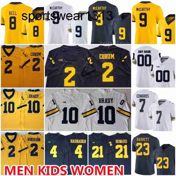 CUSTOM NCAA College Michigan Woerines 9 Трикотажные изделия Джей Джей Маккарти 2 Блейк Корум 10 Том Брэйди Донован Эдвардс Ронни Белл Ховард Чарльз Вудсон