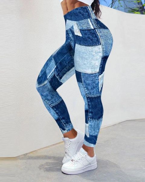 Kadın pantolonları yüksek belli ve fitness dipleri kadınlar için renk engelleme takliti kot kalça şekillendirme sıkı pantolon moda 2023