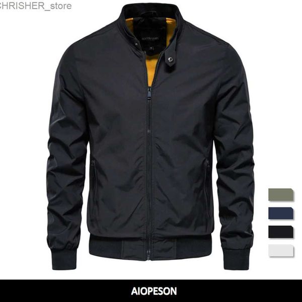 Jaquetas táticas AIOPESON Jaqueta de beisebol de cor sólida Homens Casual Gola Bomber Mens Jaquetas Outono de alta qualidade Slim Fit Jaquetas para MenL231218