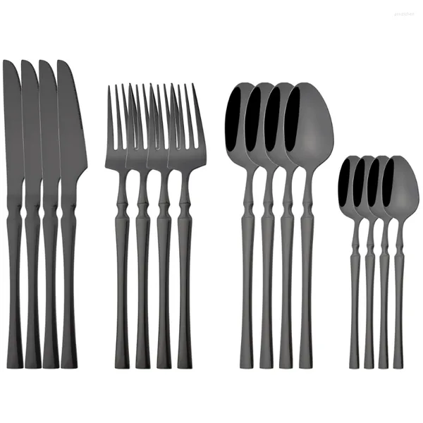 Set di stoviglie 16 pezzi Set nero coltello forchetta cucchiaio da caffè posate posate da cucina in acciaio inossidabile a specchio di alta qualità