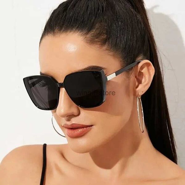 Sonnenbrille Luxus Marke Designer Cat Eye Sonnenbrille Frau Vintage Schwarz Spiegel Sonnenbrille Für Mode Großen Rahmen Cool Sexy Weibliche oculosL231218