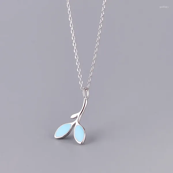 Collane con ciondolo Margherite Primavera Estate Veri gioielli in argento sterling 925 Collana con pendenti a foglia di ramo di opale azzurro Collana da donna