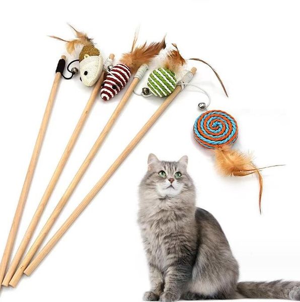 Etkileşimli Kedi Oyuncak Elden Tesis Kedi Çubuğu Oynayan Teaser Wand Oyuncak Kedileri Pet Pet Feather Catcher Eğitim Malzemeleri