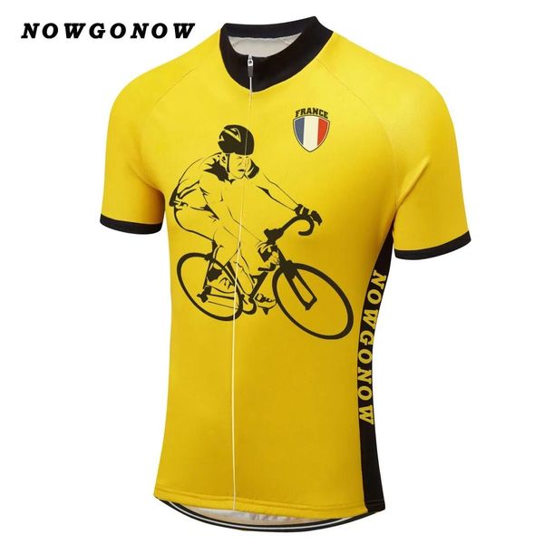 Tops Man 2017 велосипедный майк бренд мультфильм France Bike Clothing носить желтую сумасшедшую дорожную триатлон Mountain Team Nowgonow Wholesale T