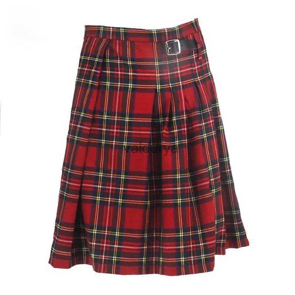 Saias gótico punk kilt escocês tartan vestido vermelho xadrez plissado cintura saia com fivela de couro falso europa roupas masculinas yq231218