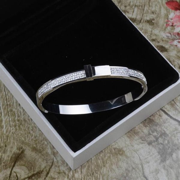 Amazing Quality Luxury Jewelry For Women Bracelets Stainless Steel Tone Bangle ladies Pave Shiny Crystal Bracelet 3Color No Fade218r