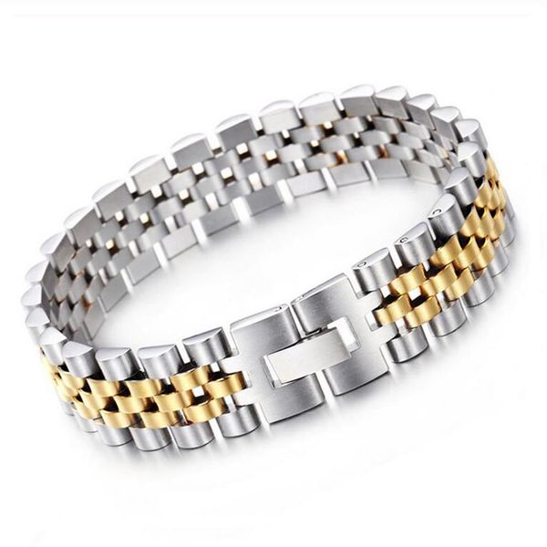 10mm 15mm ouro prata aço inoxidável pulseira de relógio elo de corrente pulseira para mulheres homens casal punk rock hiphop bicicleta motociclista watchc266p