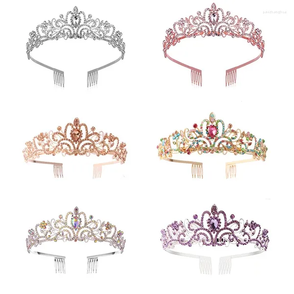 Fermagli per capelli Moda Donna Diadema da sposa Cristallo lucido Compleanno Tiara Principessa Corone Pettini Fascia per ragazze Accessori da sposa