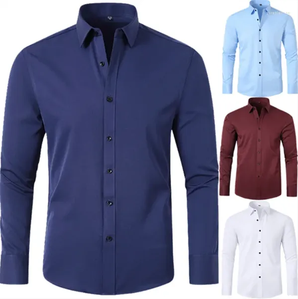 Camisas casuais masculinas camisa não-passar anti-rugas estiramento negócios fino manga longa para homem 2023 atacado