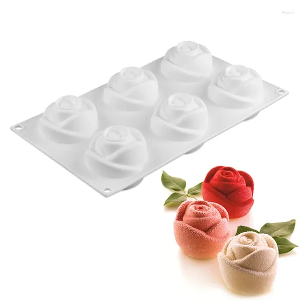 Stampi da forno 6 cavità 3D Fiore di rosa Stampo per torta in silicone per mousse al cioccolato Pasticceria Dessert Stampo per gelato Strumenti di decorazione per forno