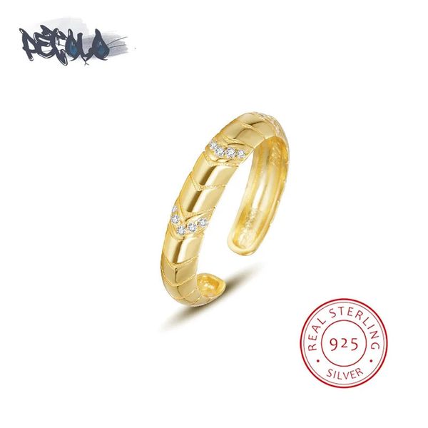 Anéis de casamento requintado S925 anel de prata esterlina para mulheres clássico texturizado zircão anel moda jóias metálicas abertura anel ajustável 231218