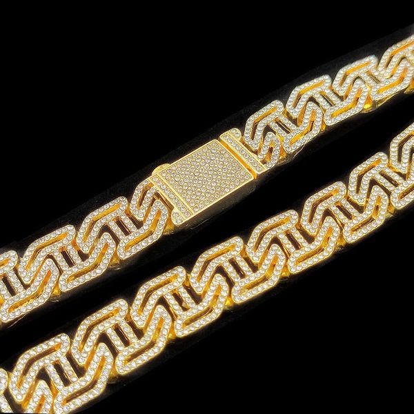 Hiphop XL Herren-Halskette, 18-karätiges Gold, geeistes kubanisches Glied, mit 16-mm-Diamant-Miami-Randsteinbesatz im religiösen Stil