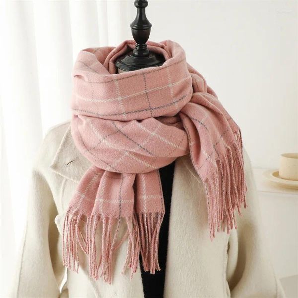 Шарфы, роскошный женский клетчатый шарф 2023, осенне-зимний шейный платок, утепленный теплый шаль с кисточками, мягкий модный хиджаб 200 см X 65 см