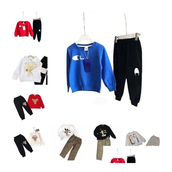 Marchio di moda per bambini Set modello stampato straniero Lettera Abbigliamento Uomo e donna Pantaloni con cappuccio a maniche lunghe per bambini grandi Taglia 90-160 cm D Dho4E