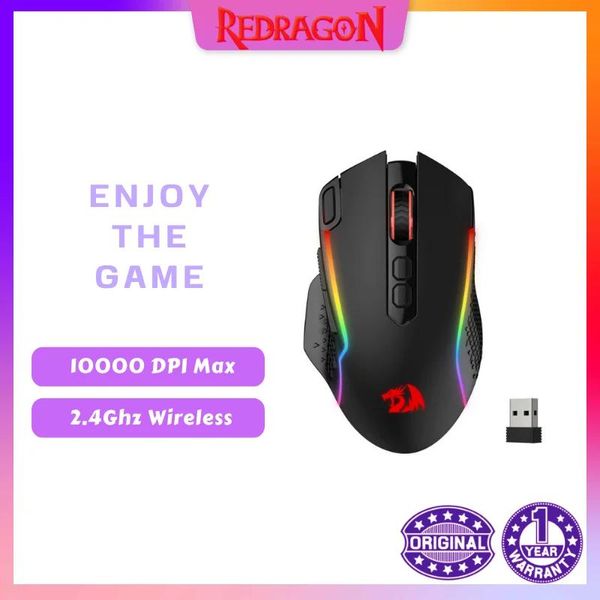 Беспроводная игровая мышь Combos Redragon M810 Pro, проводная игровая мышь с разрешением 10 000 точек на дюйм и клавишей Rapid Fire, 8 кнопок Ro, черно-белая мышь