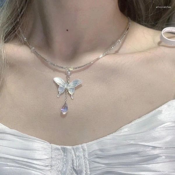 Ожерелья с подвесками, сказочное корейское модное ожерелье с кристаллами в форме ракушки и бабочки для женщин, милое элегантное темпераментное ключичное ожерелье, очаровательные подарки