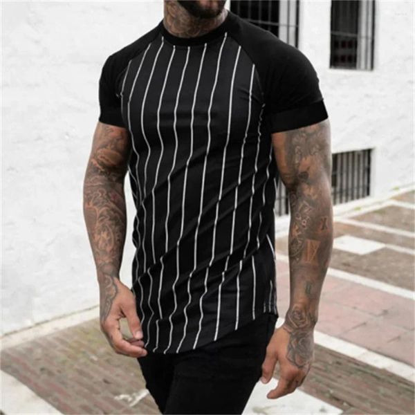 Homens Camisetas 2024 Preto e Branco Stripe T-shirt Verão Secagem Rápida Em Torno Do Pescoço Cavalheiro Britânico