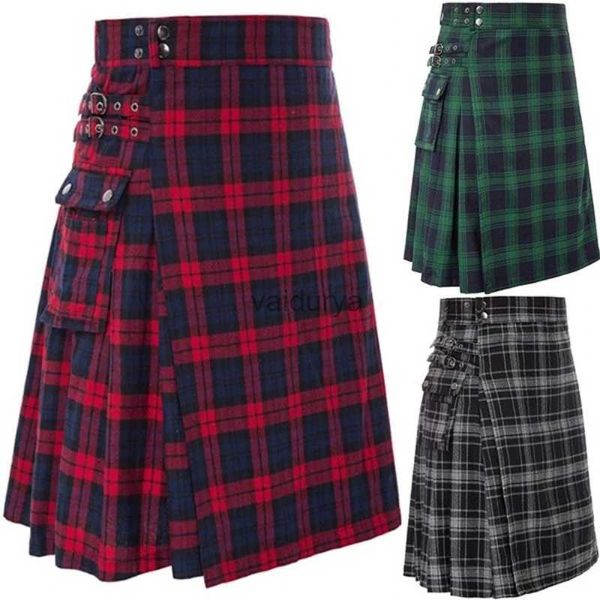 Saias masculinas saia curta tradicional Highland Tartan prático Kilt YQ231218