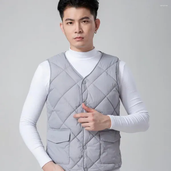 Men's Vests Men Vest Jacket Thickened Waistcoat Windproof Plush Winter Coat Thick Padded Loose Fit With V Neck