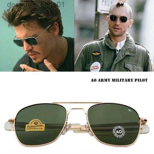 Occhiali da sole Moda Classica Occhiali da sole da aviazione Uomo AO Occhiali da sole per uomo Esercito americano Militare Lente in vetro ottico OculosL231218