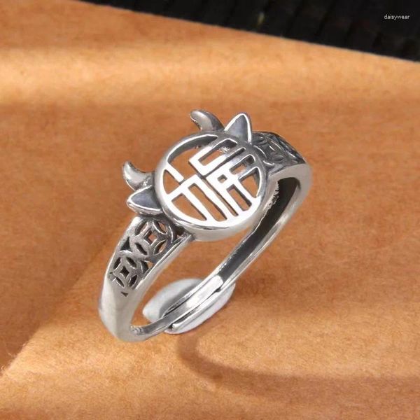 Кольца-кластеры, индивидуальное кольцо с быком зодиака для мужчин, ювелирные изделия, изысканная полая монета, персонаж Фу, регулируемое благословение, аксессуары для пальцев