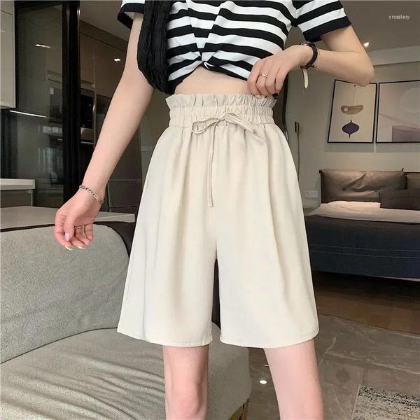 Pantaloncini da donna Abbigliamento stile giapponese elastico a vita alta semplice spiaggia femminile casual streetwear pantaloni larghi al ginocchio a gamba larga