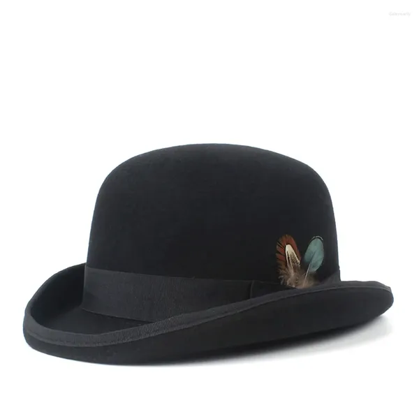 Berets 4Size Wool Women's Black Bowler Hat Gentleman Crushable Fedora Dad Billycock Noivo Chapéus Steampunk Tamanho S M X XXL