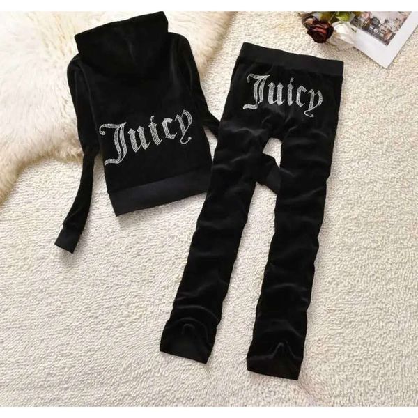 Designer Juicy Corture Mulheres Tracksuits Velevt Duas Peças Conjunto Diamantes Hoodie Crop Jacket e Joggers Calças Outfits Streetwear Jogging 688s