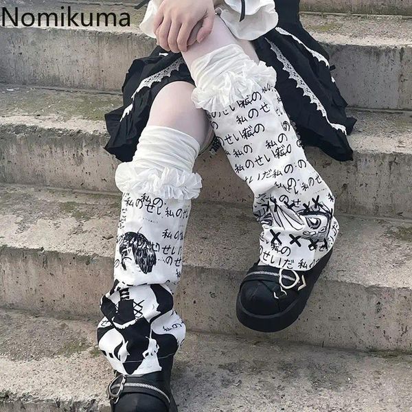 Meias femininas japonês gótico lolita carta impressão perna mais quente y2k menina punk meias harajuku senhoras aquecedores de pé