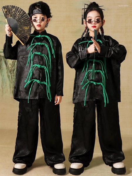 Bühnenbekleidung chinesischer Stil Jazz Moderne Tanzkostüme für Mädchen Lose Outfits Jungen Hip Hop Kleidung Performance DQS14862