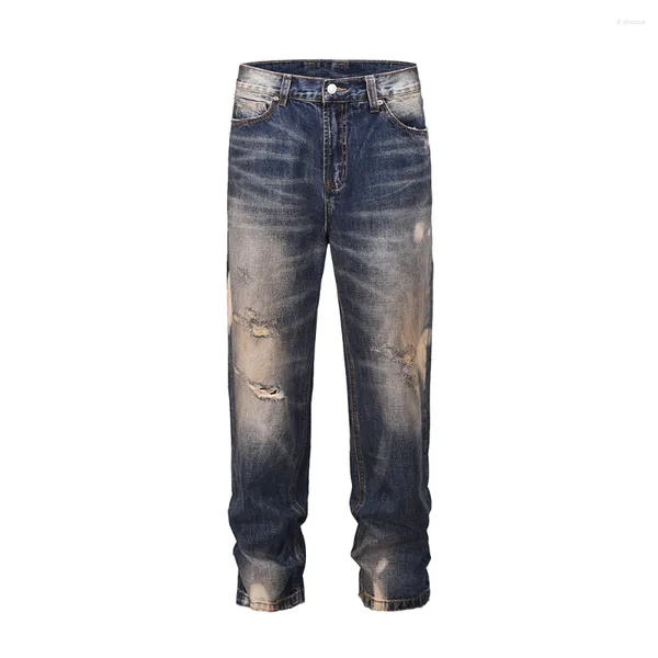 Herrenjeans High Street Washed Patchwork Ripped Baggy Blue für Männer und Frauen Y2k ausgefranste Vintage Casual Denim Hosen Übergröße