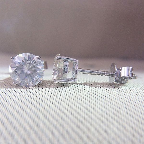 Genuíno 14k 585 ouro branco parafuso volta df cor 2ctw teste positivo corte redondo moissanite brincos de diamante para mulher cj1912033167